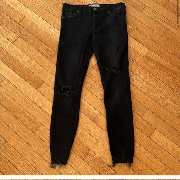 Free People Black Distressed High Rise Raw Hem Skinny Jeans - Picture 2 of 5